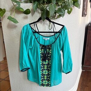 Anthropologie Christopher Sauvat Women's Teal Bohemian Top - M